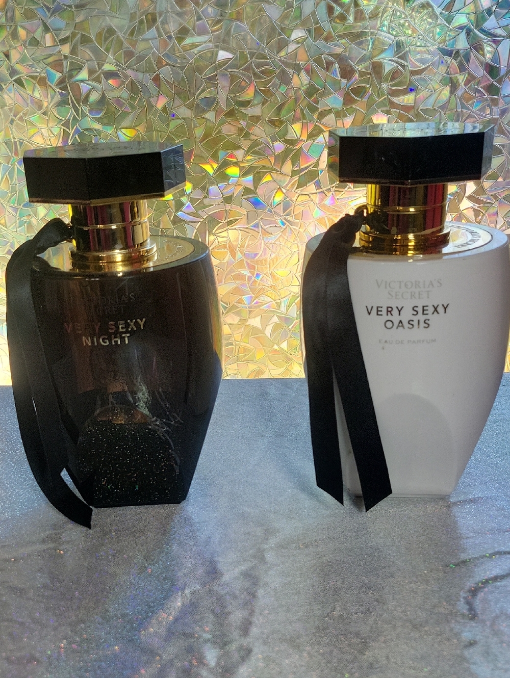 RARE HTF VS Display Prop Pair Of Perfume Bottles Black and White 9" Tall